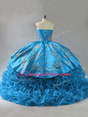 Sleeveless Brush Train Lace Up Embroidery and Ruffles Quinceanera Gowns