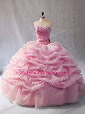Floor Length Pink Quinceanera Gowns Sweetheart Sleeveless Lace Up