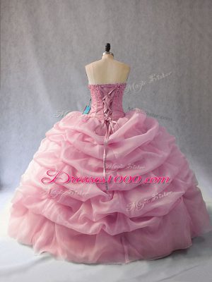 Floor Length Pink Quinceanera Gowns Sweetheart Sleeveless Lace Up