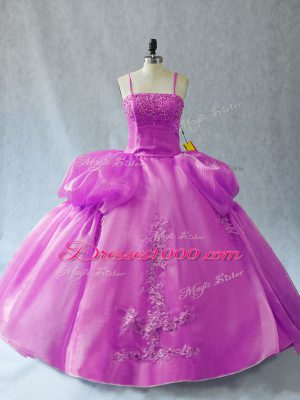 Colorful Lilac Straps Neckline Appliques Ball Gown Prom Dress Sleeveless Lace Up