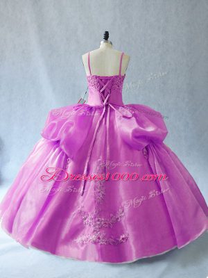 Colorful Lilac Straps Neckline Appliques Ball Gown Prom Dress Sleeveless Lace Up