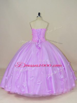 Sleeveless Floor Length Hand Made Flower Lace Up Vestidos de Quinceanera with Lilac