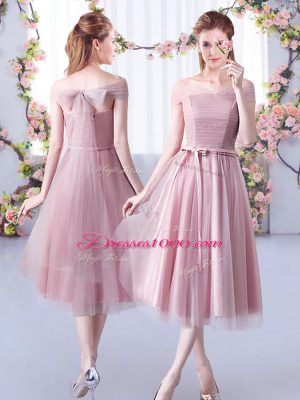 Pink Off The Shoulder Lace Up Belt Court Dresses for Sweet 16 Sleeveless