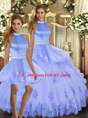 Custom Designed Tulle Sleeveless Floor Length 15 Quinceanera Dress and Beading and Appliques