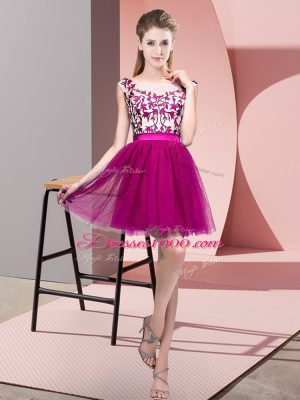 Custom Design Fuchsia Bridesmaids Dress Wedding Party with Lace Bateau Sleeveless Zipper