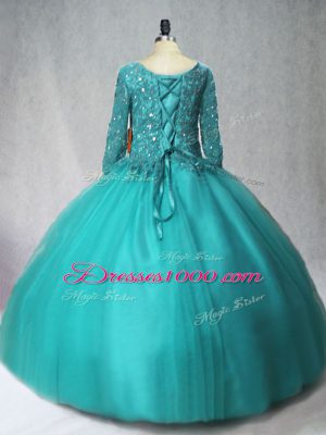 Fabulous Floor Length Lace Up 15 Quinceanera Dress Turquoise for Sweet 16 and Quinceanera with Beading