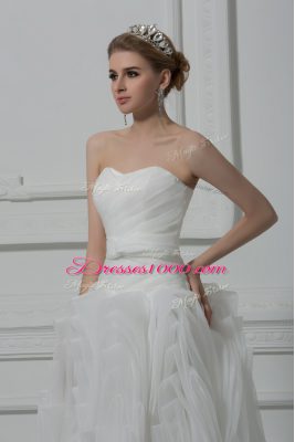 On Sale Sleeveless Belt Lace Up Wedding Gowns with White Brush Train