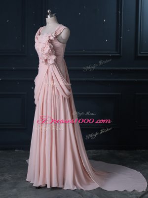 Colorful Sleeveless Brush Train Zipper Ruching Evening Dress