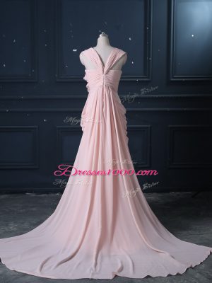 Colorful Sleeveless Brush Train Zipper Ruching Evening Dress