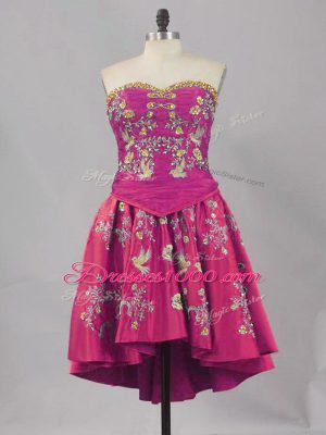 A-line Pageant Dress for Teens Fuchsia Sweetheart Sleeveless Mini Length Lace Up