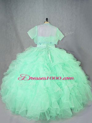 Artistic Sweetheart Sleeveless Quinceanera Dress Floor Length Beading and Ruffles Apple Green Organza