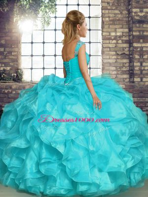 Romantic Floor Length Ball Gowns Sleeveless Turquoise Quinceanera Dress Lace Up