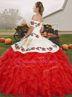 Organza Sleeveless Floor Length Quinceanera Dresses and Embroidery and Ruffles