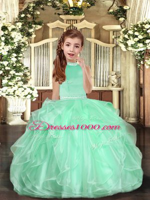 Apple Green Sleeveless Beading Backless Little Girls Pageant Dress Wholesale