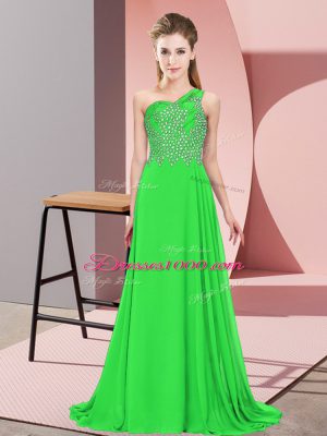 Sleeveless Floor Length Beading Side Zipper Prom Gown with Green