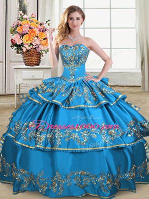 Designer Ball Gowns Quinceanera Dresses Blue Sweetheart Satin and Organza Sleeveless Floor Length Lace Up