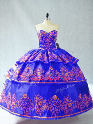 Artistic Blue Quince Ball Gowns Sweet 16 and Quinceanera with Embroidery and Ruffles Sweetheart Sleeveless Lace Up