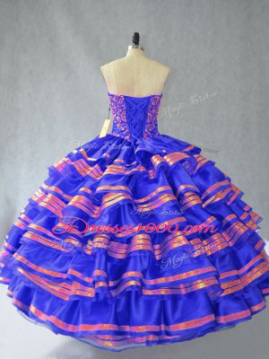 Artistic Blue Quince Ball Gowns Sweet 16 and Quinceanera with Embroidery and Ruffles Sweetheart Sleeveless Lace Up