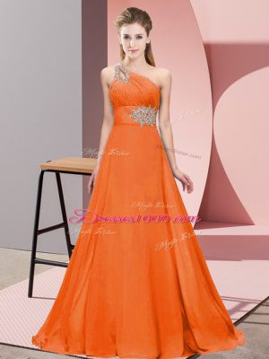 Clearance Orange Red One Shoulder Neckline Beading and Ruching Prom Gown Sleeveless Lace Up