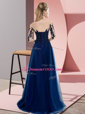 Fabulous Chiffon Half Sleeves Floor Length Vestidos de Damas and Beading and Lace