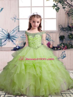 Off The Shoulder Sleeveless Organza Little Girls Pageant Dress Wholesale Beading and Ruffles Lace Up