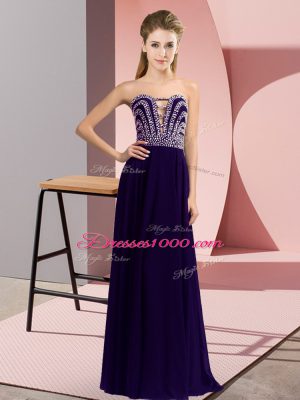 Glittering Floor Length Lace Up Dress for Prom Purple for Prom and Party with Beading