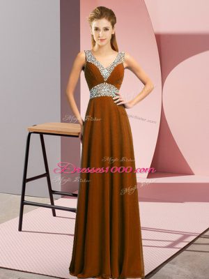 Excellent Brown Sleeveless Chiffon Lace Up Dress for Prom for Prom and Party