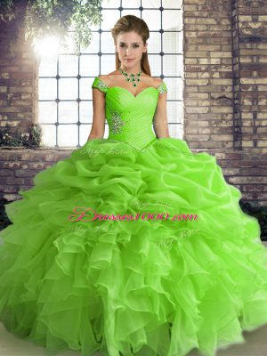 Pretty Ball Gowns Beading and Ruffles and Pick Ups 15 Quinceanera Dress Lace Up Organza Sleeveless Floor Length