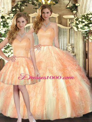 Sweet Orange Sleeveless Organza Lace Up Quinceanera Gowns for Military Ball and Sweet 16 and Quinceanera