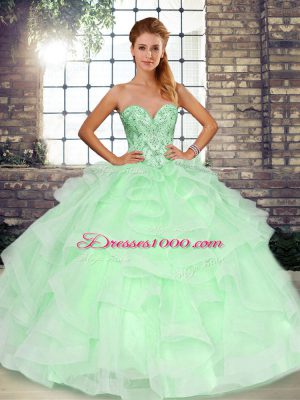 Apple Green Lace Up Sweetheart Beading and Ruffles Sweet 16 Quinceanera Dress Tulle Sleeveless
