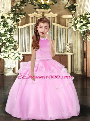 Ball Gowns Little Girl Pageant Gowns Lilac Halter Top Organza Sleeveless Floor Length Backless