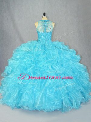 Traditional Floor Length Baby Blue Vestidos de Quinceanera Scoop Sleeveless Zipper