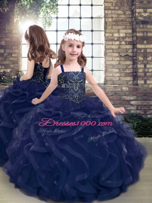 Glorious Navy Blue Sweetheart Lace Up Beading and Ruffles Quinceanera Gowns Sleeveless
