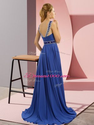 Stunning Chiffon Scoop Sleeveless Brush Train Zipper Beading Prom Dress in Fuchsia