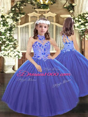 Amazing Blue Quinceanera Gown Tulle Sleeveless Embroidery