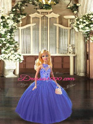 Amazing Blue Quinceanera Gown Tulle Sleeveless Embroidery