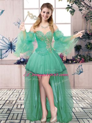 Apple Green Tulle Lace Up Homecoming Dress Sleeveless High Low Beading