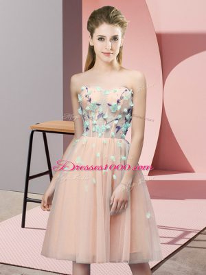Decent Empire Wedding Guest Dresses Peach Sweetheart Tulle Sleeveless Knee Length Lace Up