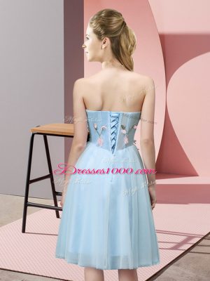 Decent Empire Wedding Guest Dresses Peach Sweetheart Tulle Sleeveless Knee Length Lace Up