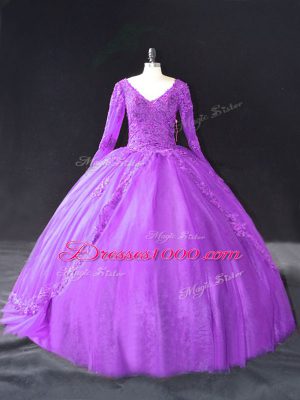 Stylish Long Sleeves Lace and Appliques Lace Up 15th Birthday Dress