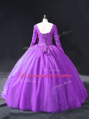 Stylish Long Sleeves Lace and Appliques Lace Up 15th Birthday Dress