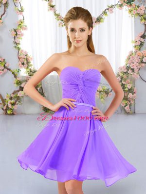 Lavender Chiffon Lace Up Sweetheart Sleeveless Mini Length Bridesmaid Dress Ruching