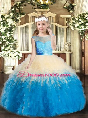 Fashionable Floor Length Multi-color Little Girls Pageant Dress Lace Sleeveless Lace and Ruffles