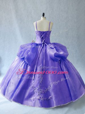 Sleeveless Floor Length Appliques Lace Up Ball Gown Prom Dress with Lavender