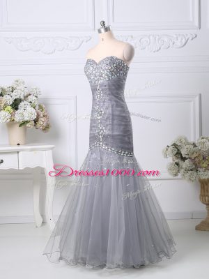 High Quality Tulle Sleeveless Floor Length Prom Dress and Beading and Ruching