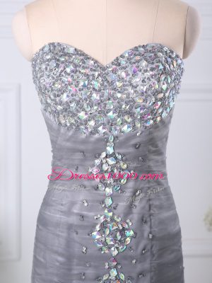 High Quality Tulle Sleeveless Floor Length Prom Dress and Beading and Ruching