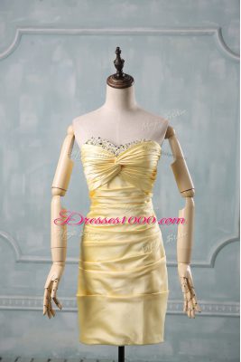Gorgeous Sleeveless Mini Length Beading and Ruching Side Zipper Party Dresses with Yellow