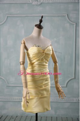 Gorgeous Sleeveless Mini Length Beading and Ruching Side Zipper Party Dresses with Yellow