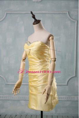 Gorgeous Sleeveless Mini Length Beading and Ruching Side Zipper Party Dresses with Yellow