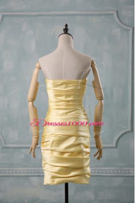 Gorgeous Sleeveless Mini Length Beading and Ruching Side Zipper Party Dresses with Yellow